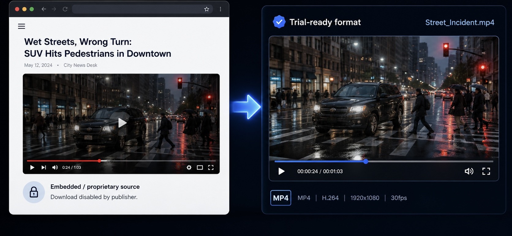 Surveillance footage conversion interface