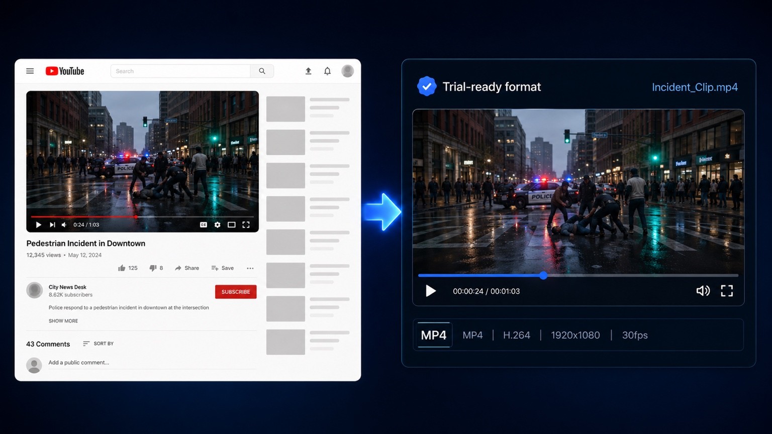 Surveillance footage conversion interface